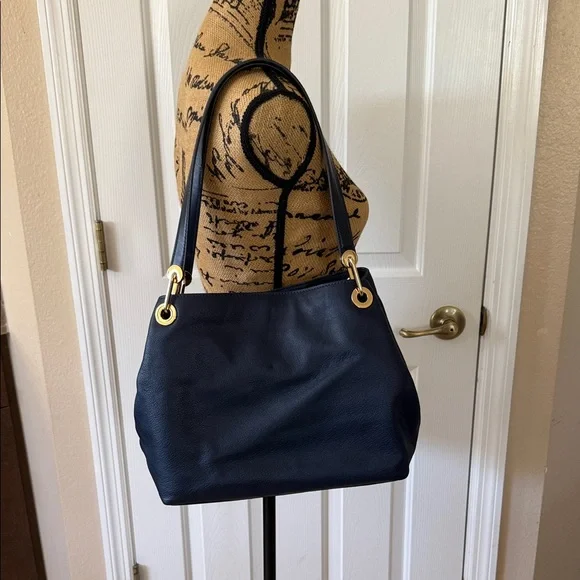 Michael Kors Black Pebbled Leather Shoulder Tote with Gold Rings - Picture 3 of 5